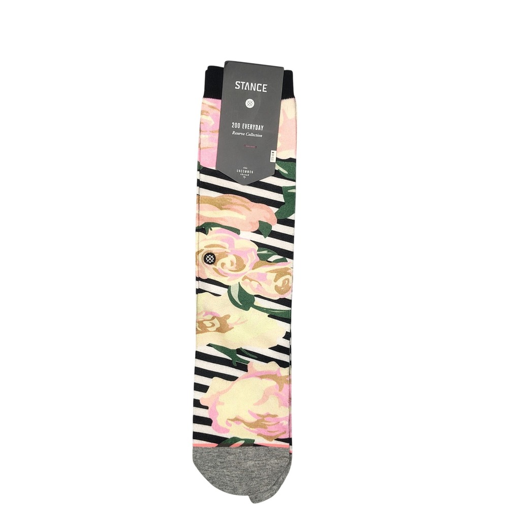 Stance Crew Socks Womens Med. Melrose Reserve Collection Floral Striped Pink NEW